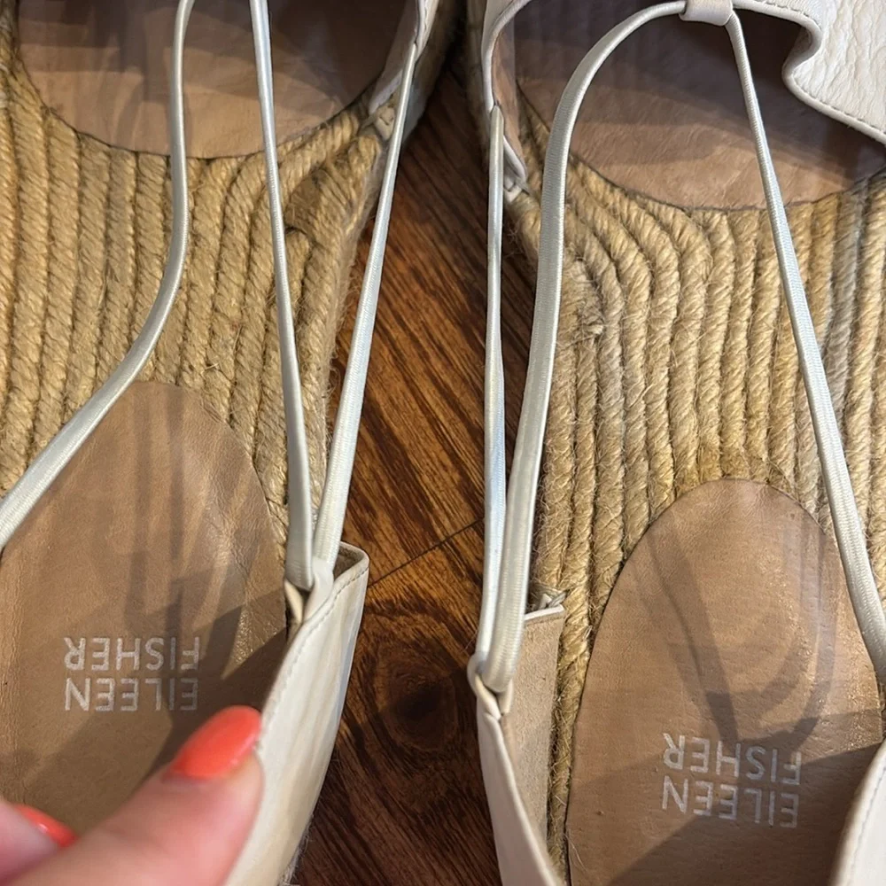 Eileen Fisher LEE whitewash leather espadrille flats elasticized straps size 11
